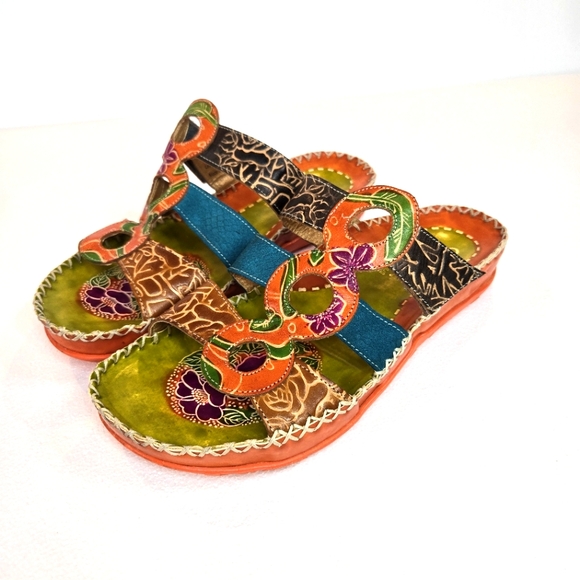 Corkys Elite Midtown Boho Slide Sandals Womens Size 10 Colorful Eclectic Leather - Picture 1 of 12